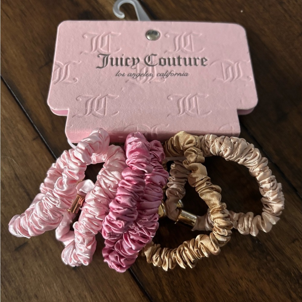 Juicy Couture Pink and Tan Scrunchie Set